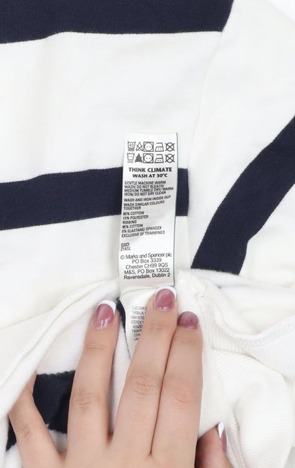 Marks and Spencer White Striped Sweatshirt - Medium