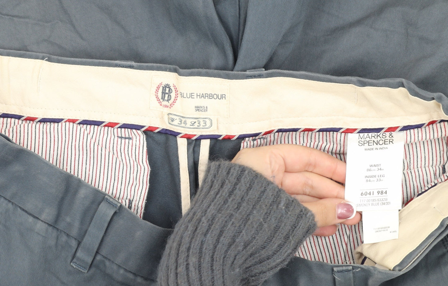 Marks and Spencer Men's Blue Chino Trousers, Size L