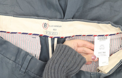 Marks and Spencer Men's Blue Chino Trousers, Size L