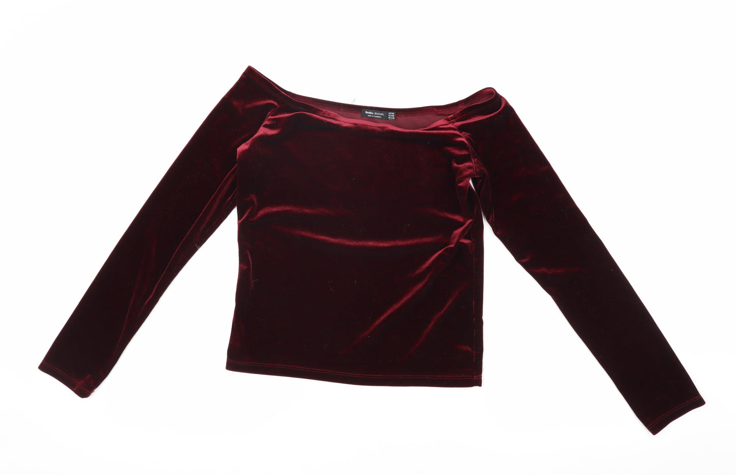 Bershka Women's Red Velvet Off Shoulder Blouse M