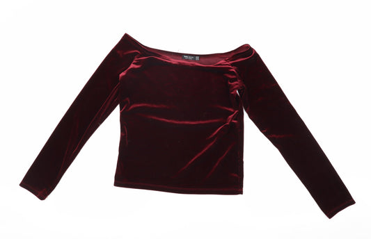 Bershka Women's Red Velvet Off Shoulder Blouse M