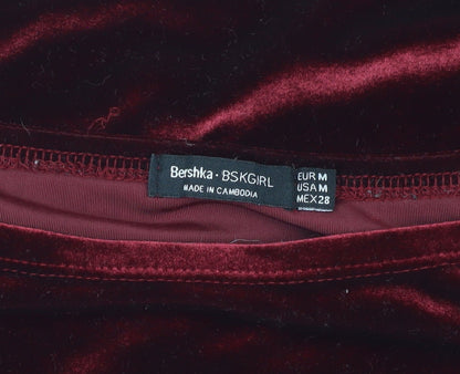 Bershka Women's Red Velvet Off Shoulder Blouse M