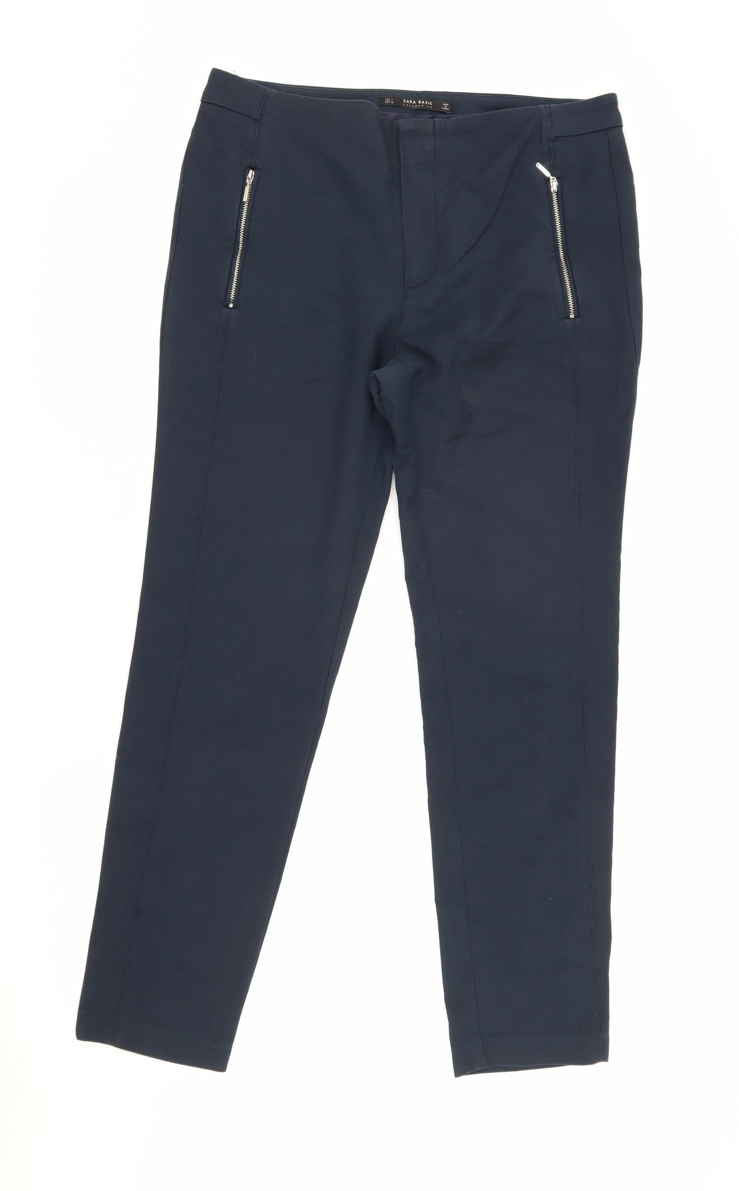 Womens UK Size L Zara Regular Fit Casual Blue Trousers