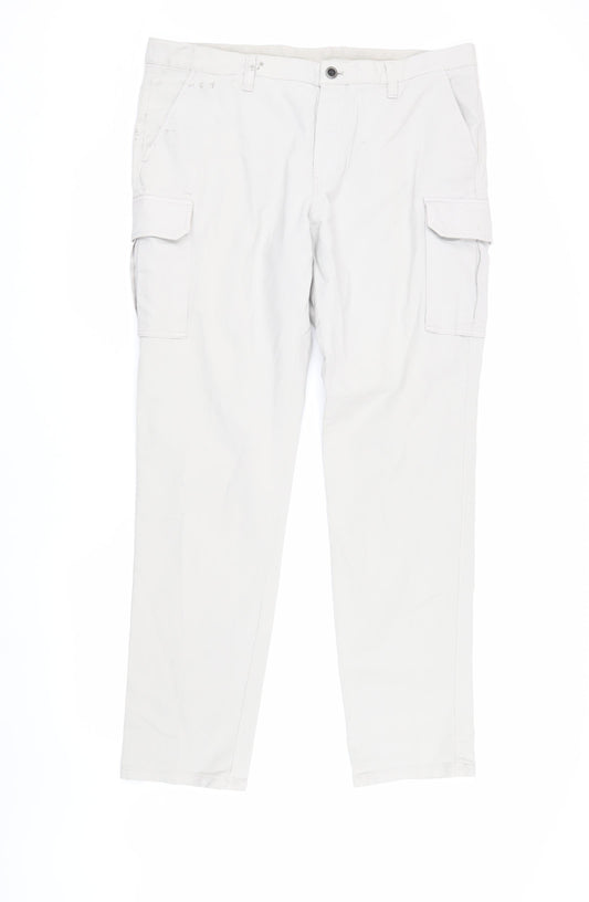 Massimo Dutti Men's Beige Cargo Trousers Slim Fit 36