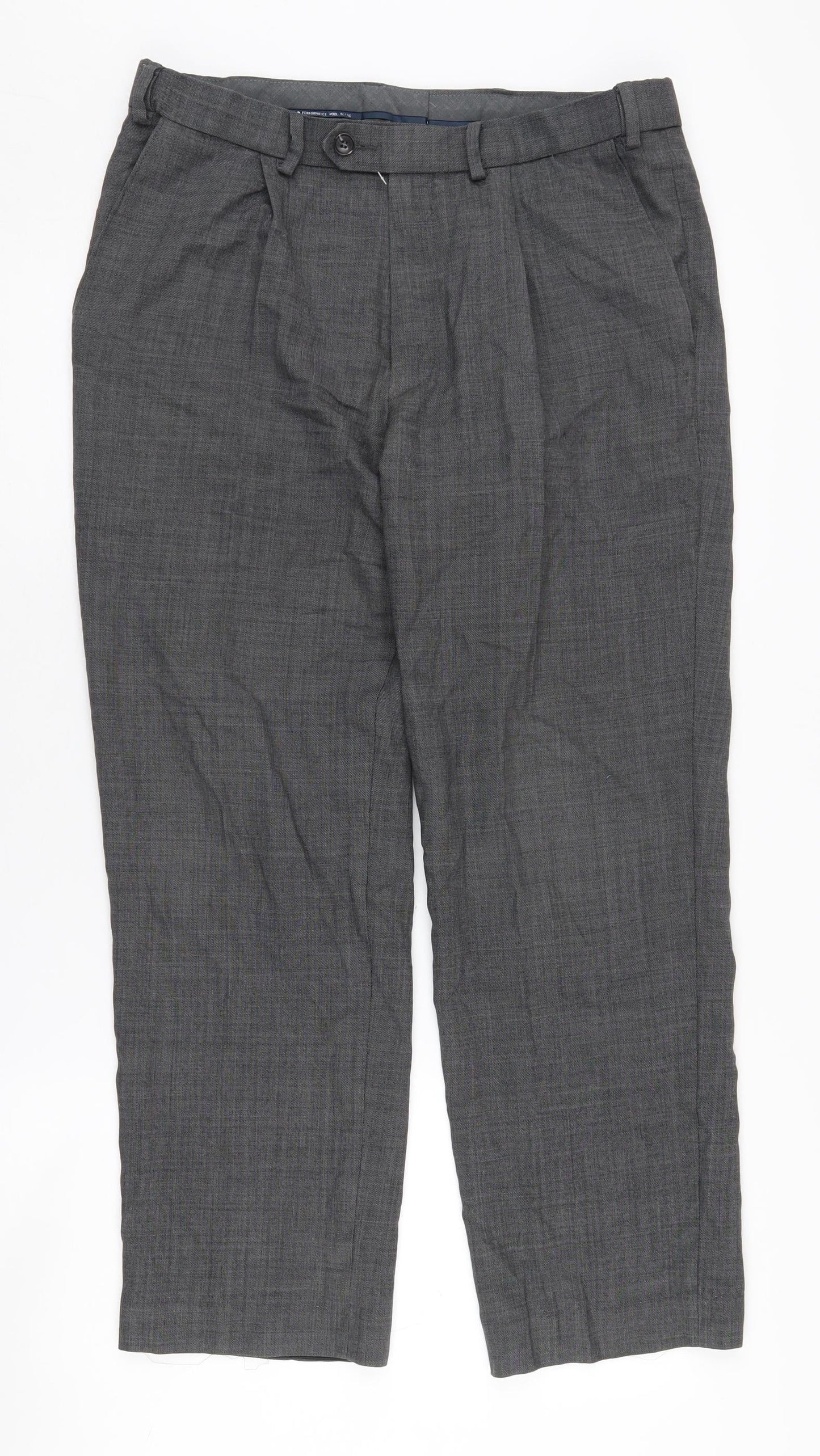 Marks and Spencer Men's Grey Regular Trousers 32