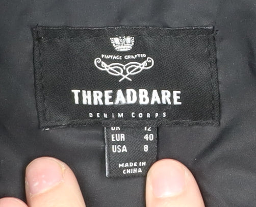 Womens UK Size 12 Threadbare Black Puffer Jacket