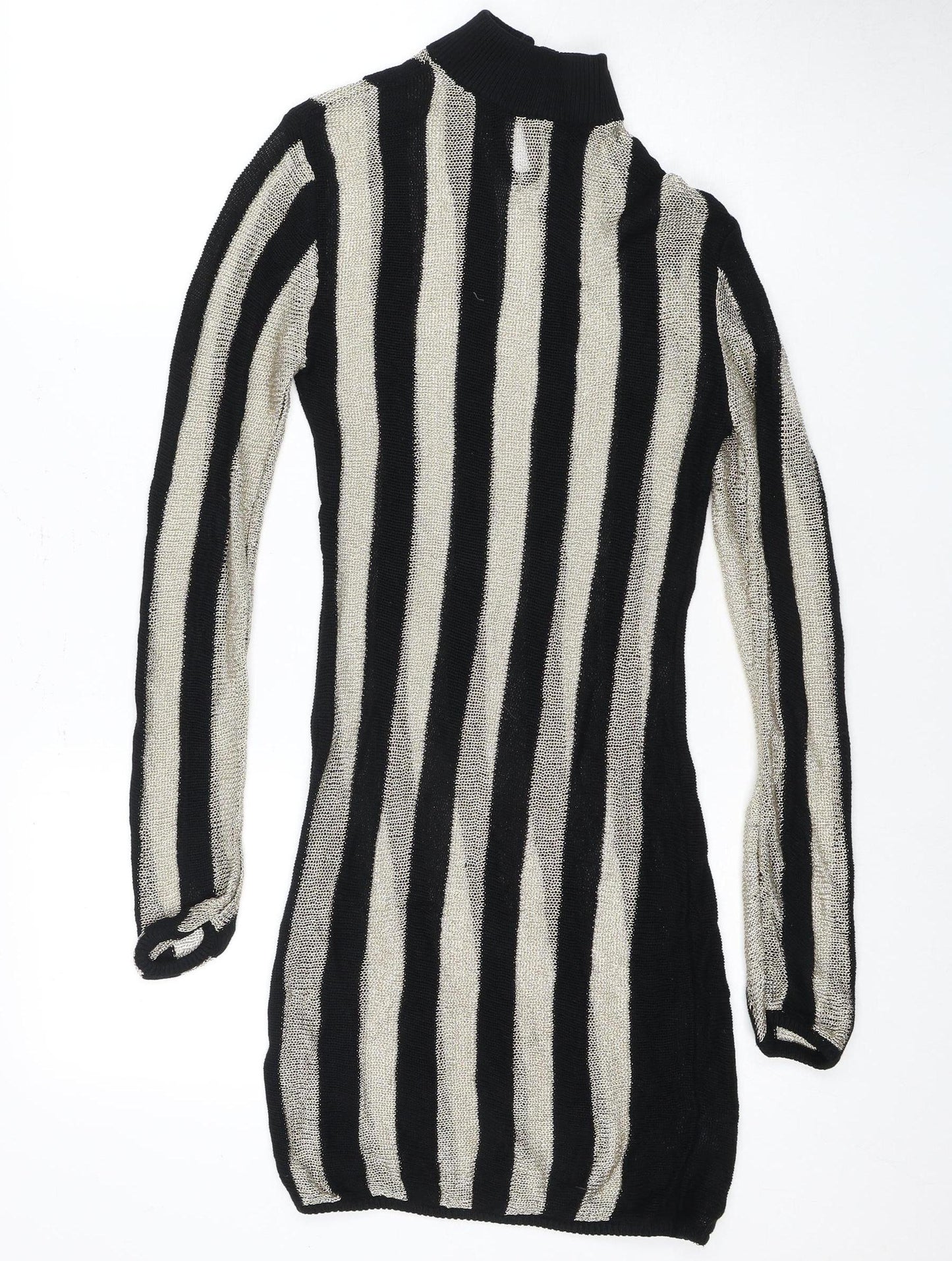 PrettyLittleThing Women's Black Metallic Striped Jumper Dress Size 10