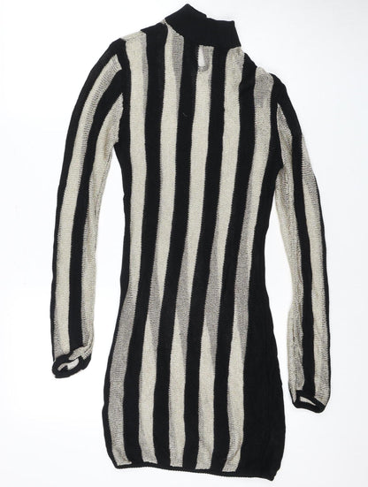 PrettyLittleThing Women's Black Metallic Striped Jumper Dress Size 10