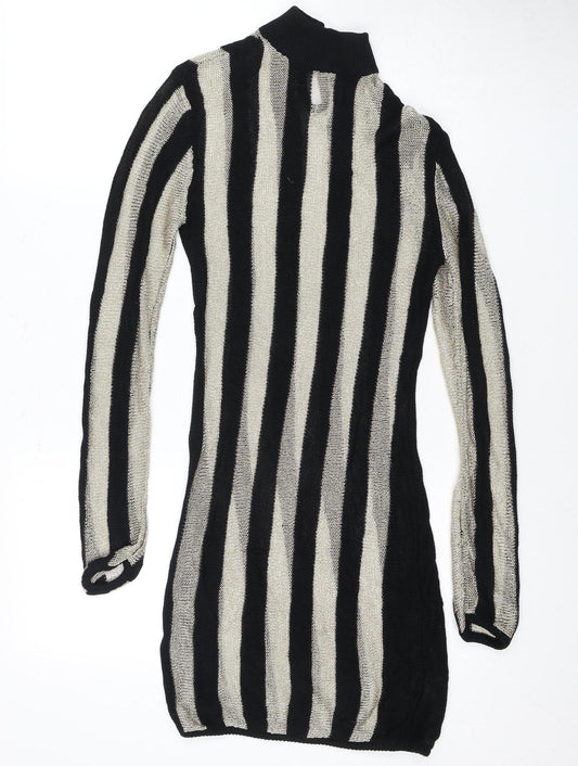 PrettyLittleThing Women's Black Metallic Striped Jumper Dress Size 10