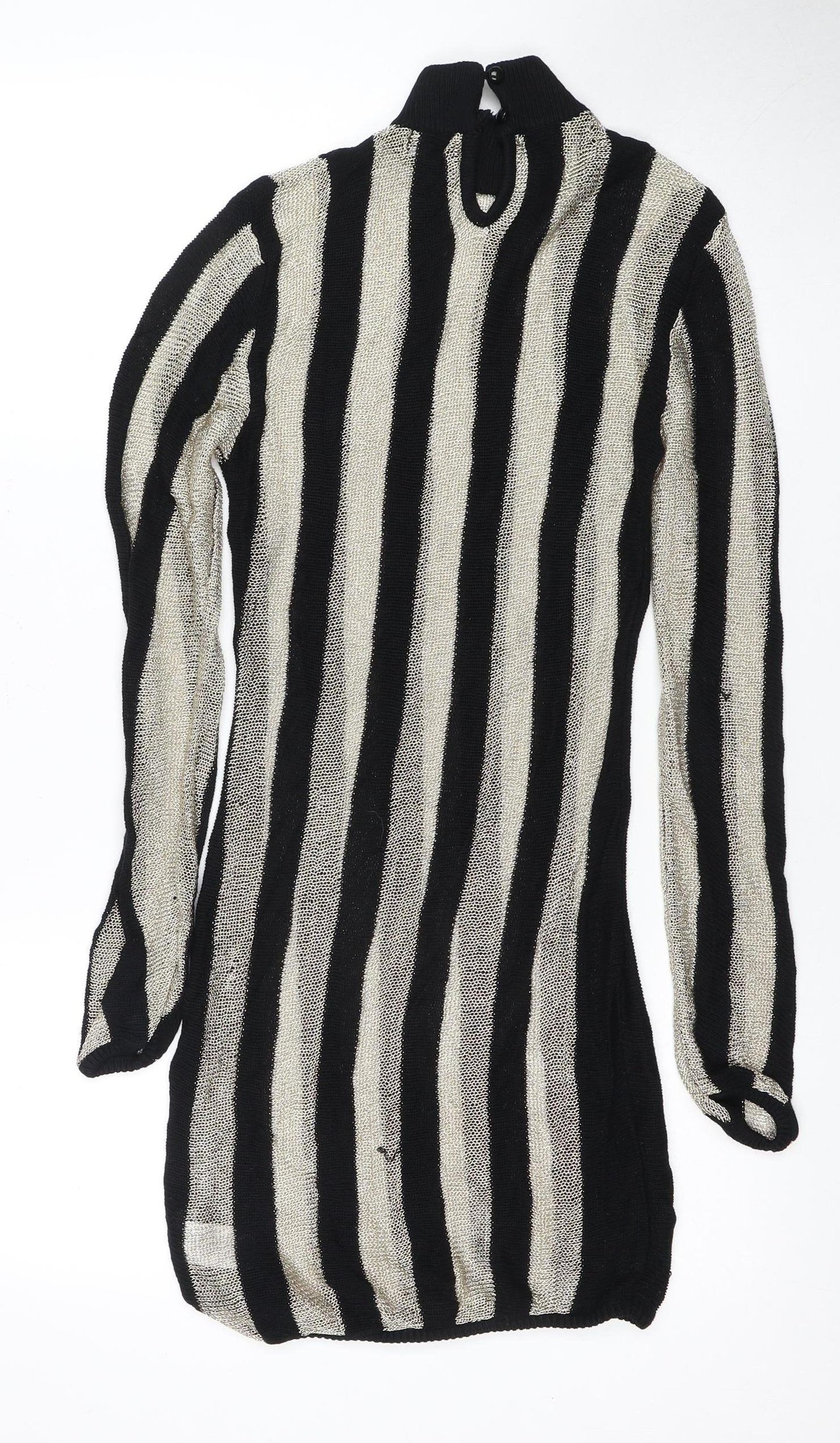 PrettyLittleThing Women's Black Metallic Striped Jumper Dress Size 10