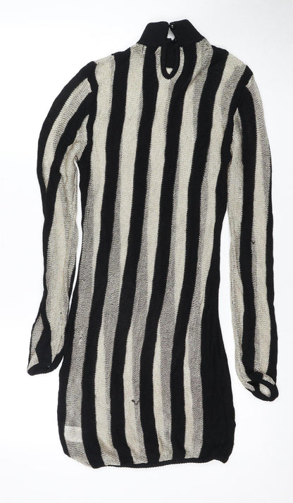 PrettyLittleThing Women's Black Metallic Striped Jumper Dress Size 10