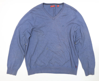 Izod Men's Blue V-Neck Pullover Jumper, Size M