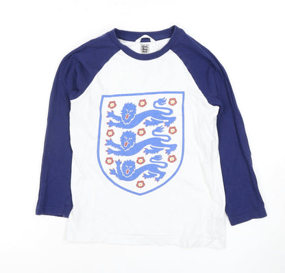 Marks and Spencer Boys White Blue Long Sleeve T-Shirt Size 8-9