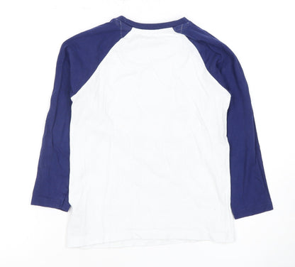Marks and Spencer Boys White Blue Long Sleeve T-Shirt Size 8-9