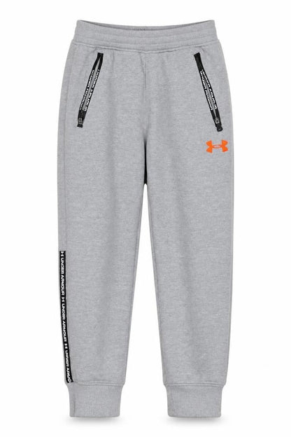 Front view of Under Armour boys’ grey jogger sweatpants 6-7 years