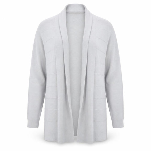 Front view of Maine New England Women's Grey Open Front Cardigan, size 14