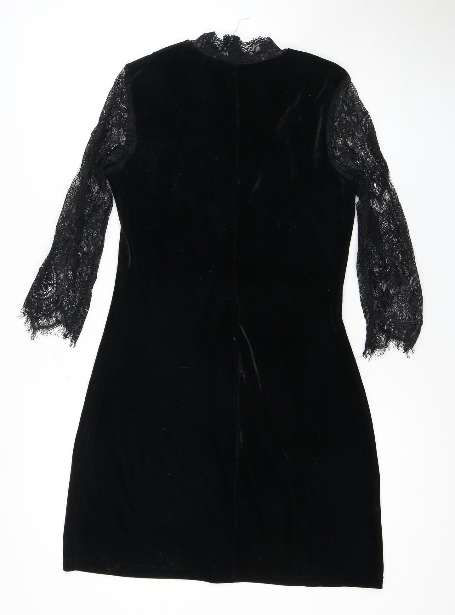boohoo Black Velvet Dress, 3/4 Sleeve, Size 10, Women
