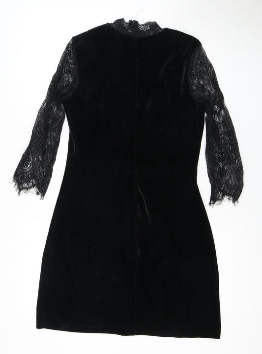boohoo Black Velvet Dress, 3/4 Sleeve, Size 10, Women
