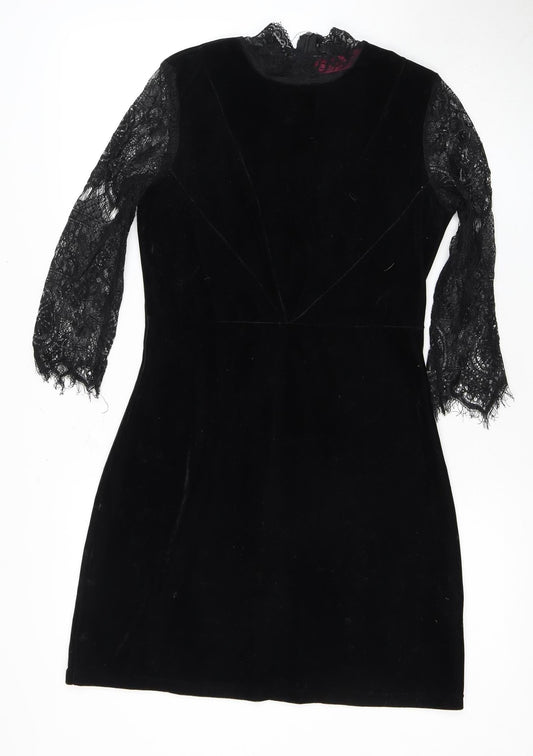 boohoo Black Velvet Dress, 3/4 Sleeve, Size 10, Women