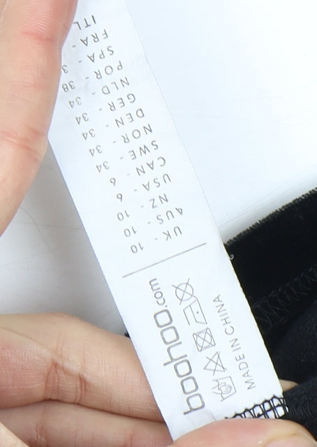 boohoo Black Velvet Dress, 3/4 Sleeve, Size 10, Women