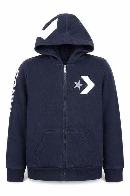 Converse Boys Blue Full Zip Hoodie with Logo, Size L