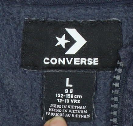 Converse Boys Blue Full Zip Hoodie with Logo, Size L