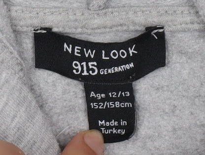 New Look Girls Grey Hoodie, Age 12-13, Logo Design