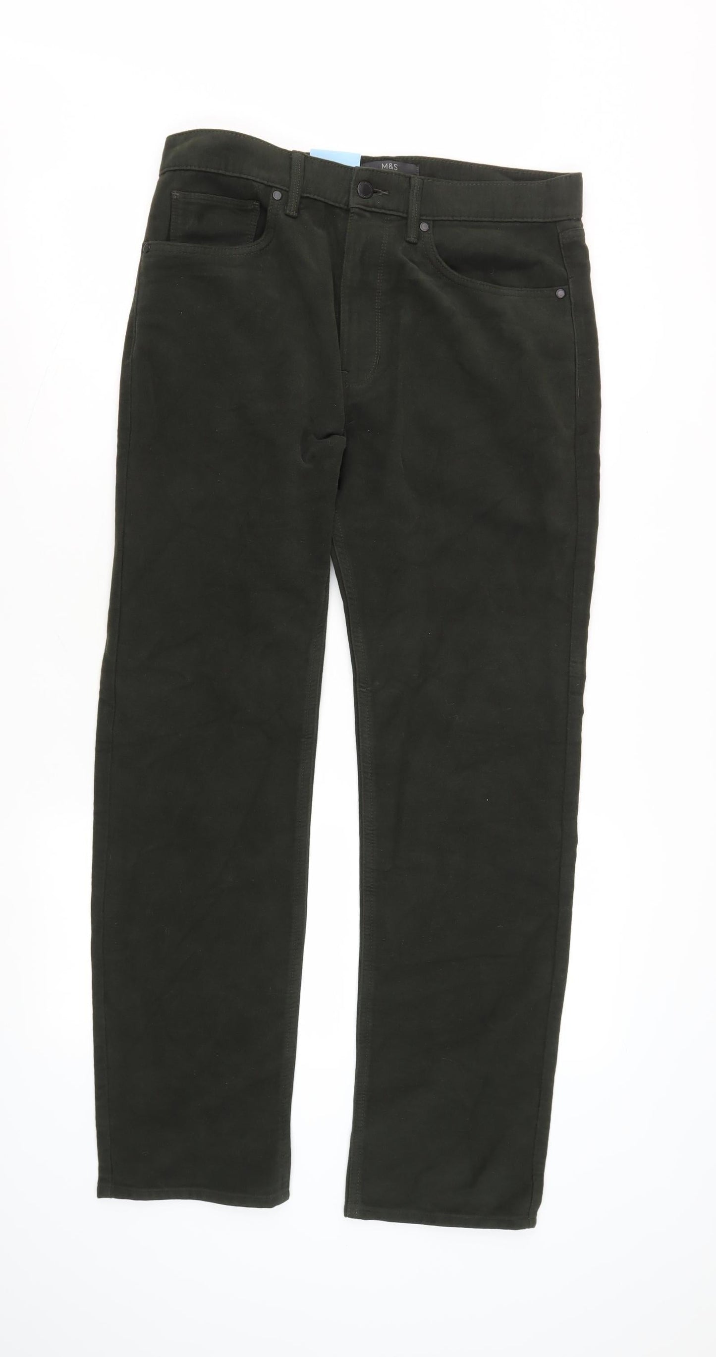 Marks and Spencer Men's Green Regular Fit Trousers