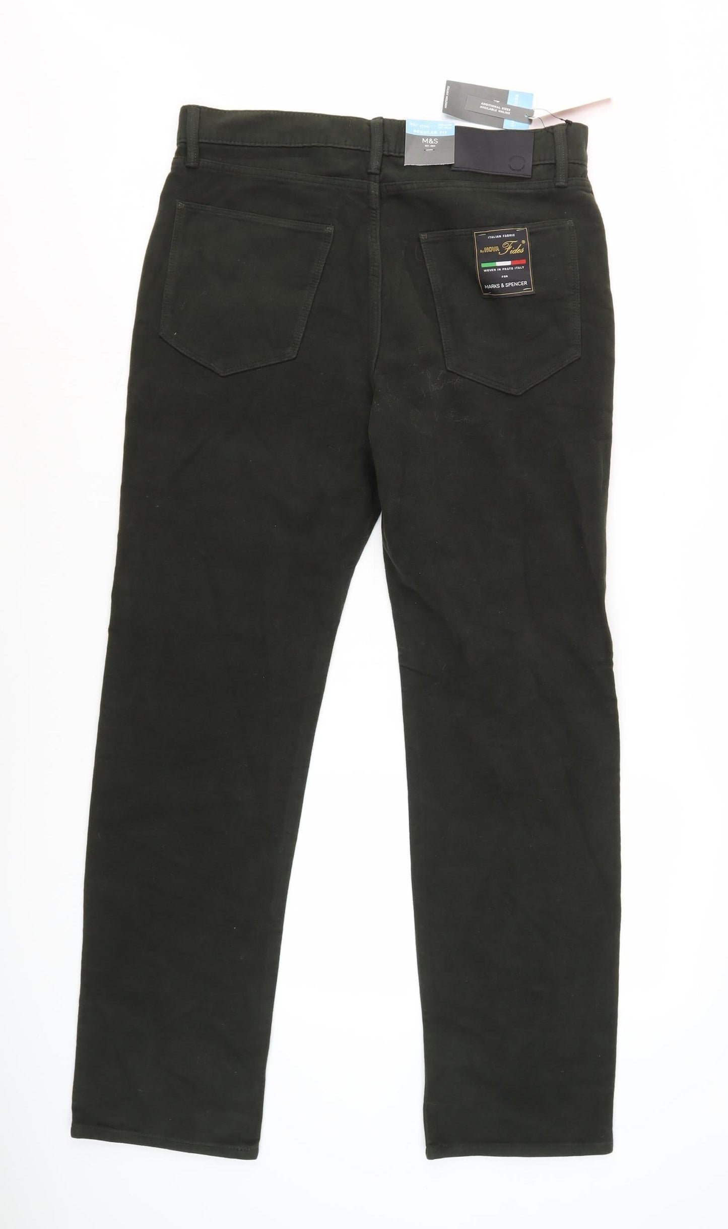 Marks and Spencer Men's Green Regular Fit Trousers