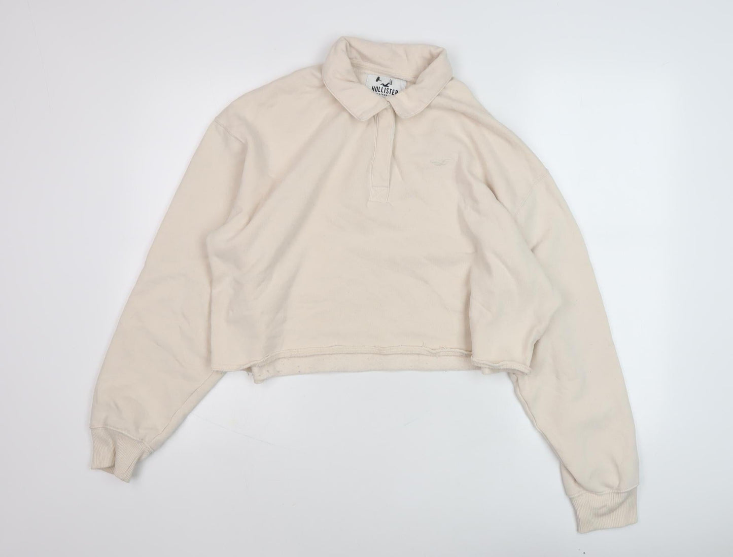 Hollister Women's Ivory Collared Henley Sweatshirt L