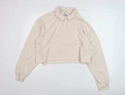 Hollister Women's Ivory Collared Henley Sweatshirt L