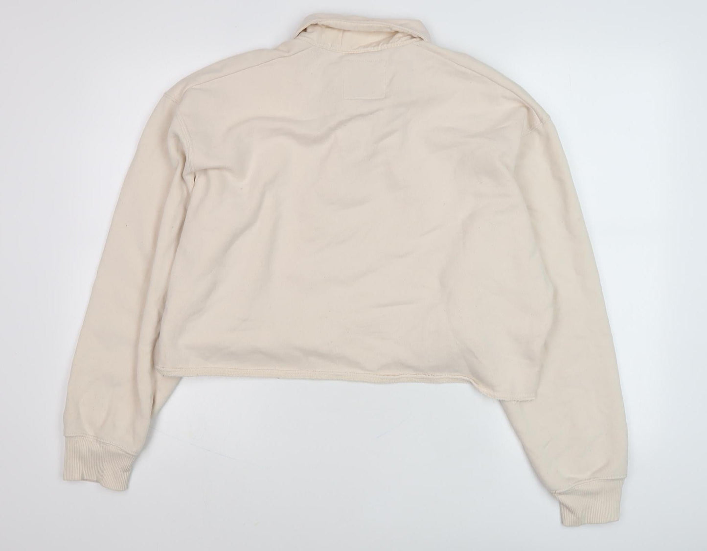 Hollister Women's Ivory Collared Henley Sweatshirt L