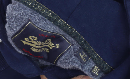 Superdry Women's Blue Pullover Hoodie, UK 6, Hooded Long Sleeve