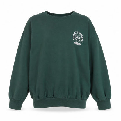 Front view of Next girls’ green pullover sweatshirt, 10 years, graphic print