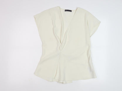Marks and Spencer Women's Ivory V-Neck Blouse - Size 14