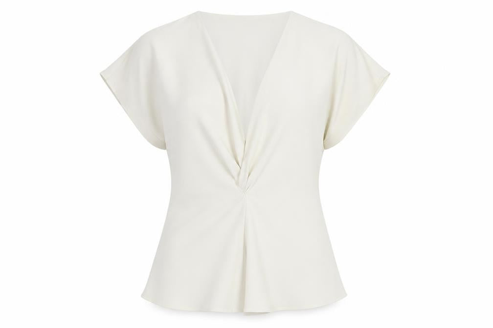 Marks and Spencer Women's Ivory V-Neck Blouse - Size 14