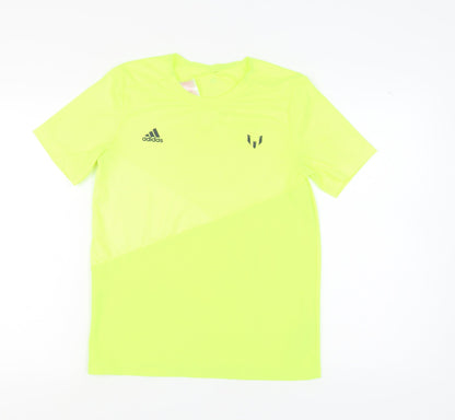 Adidas Boys Green Football T-Shirt, Size L, Athletic Fit