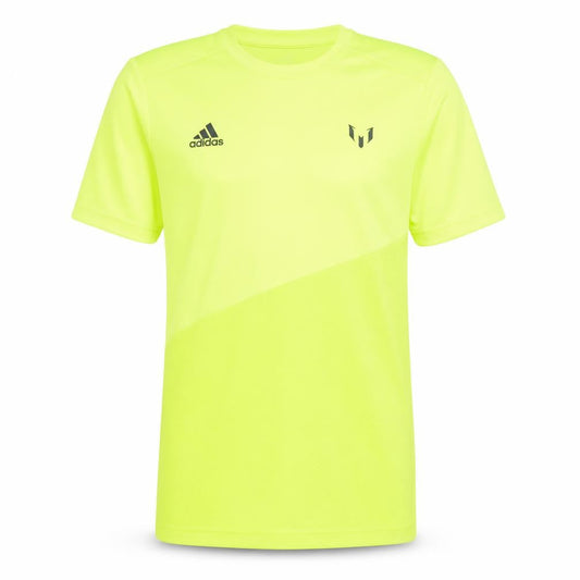 Front view of Adidas boys’ green football t-shirt, size L, athletic fit