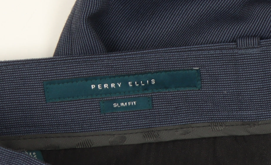 Perry Ellis Men's Blue Slim Fit Dress Trousers