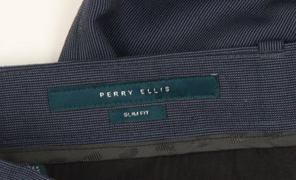 Perry Ellis Men's Blue Slim Fit Dress Trousers