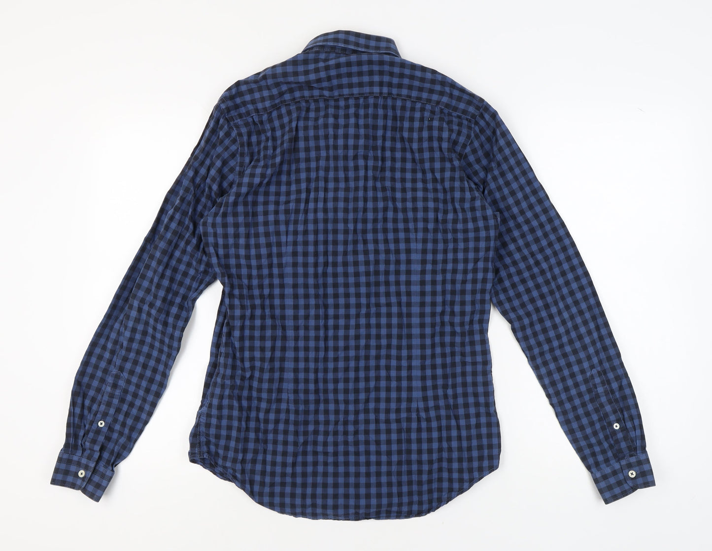 Zara Men's Blue Slim Fit Check Shirt - Medium