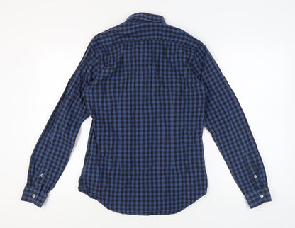 Zara Men's Blue Slim Fit Check Shirt - Medium