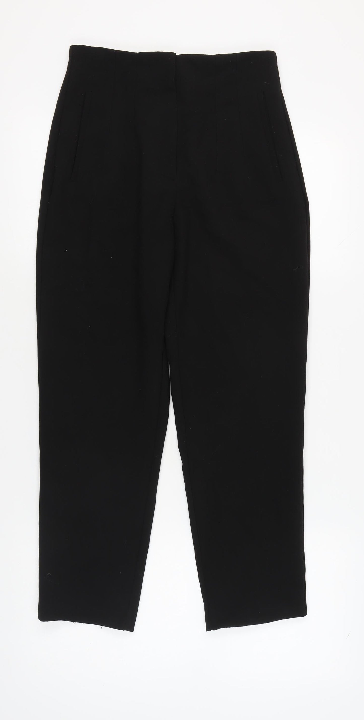 Womens UK Size M Zara Regular Fit Cropped Black Trousers