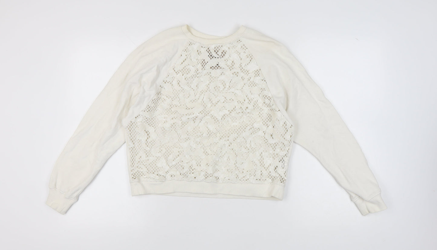 Womens UK Size 10 Pull&Bear Ivory Pullover Sweatshirt