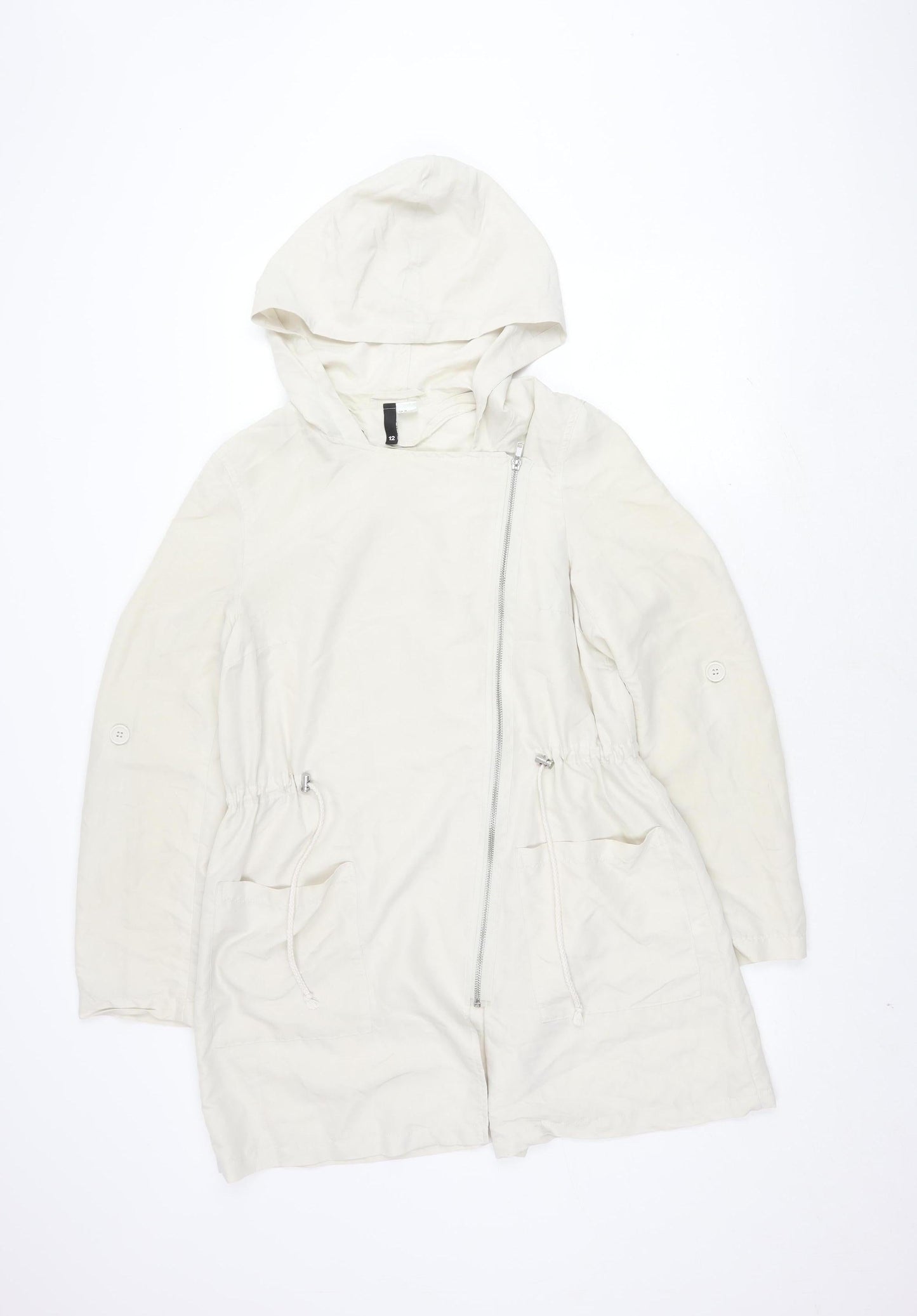 H&M Divided Women’s White Parka, Size 12, Casual Hooded