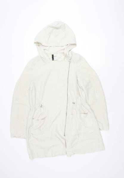 H&M Divided Women’s White Parka, Size 12, Casual Hooded