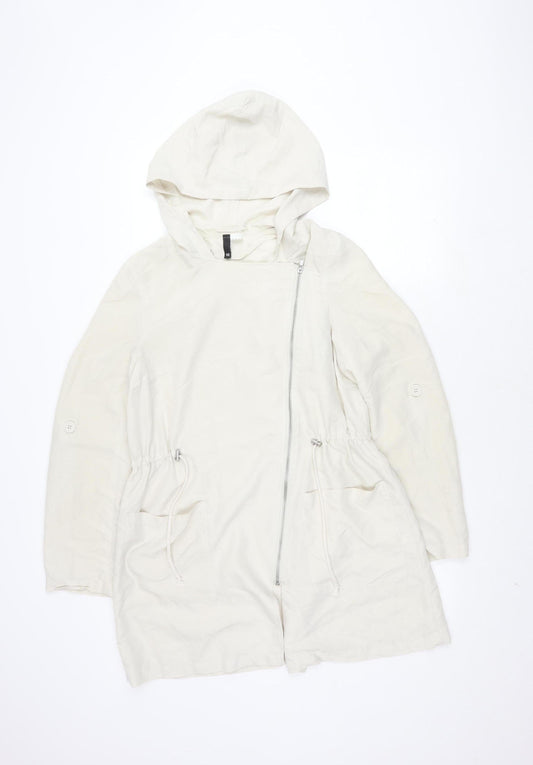 H&M Divided Women’s White Parka, Size 12, Casual Hooded