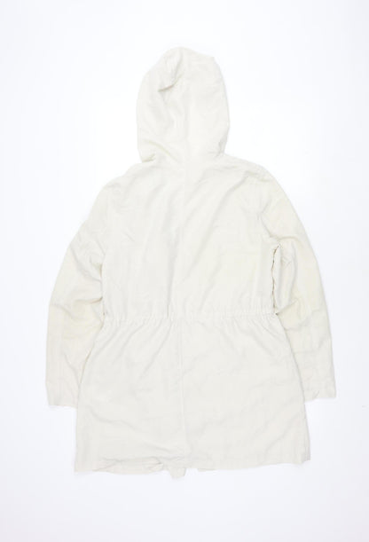 H&M Divided Women’s White Parka, Size 12, Casual Hooded