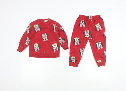 Disney Girls Red Minnie Mouse Sweater & Trousers Set 1-2 Years