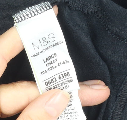 Marks and Spencer Men's Black Cotton T-Shirt, Size L
